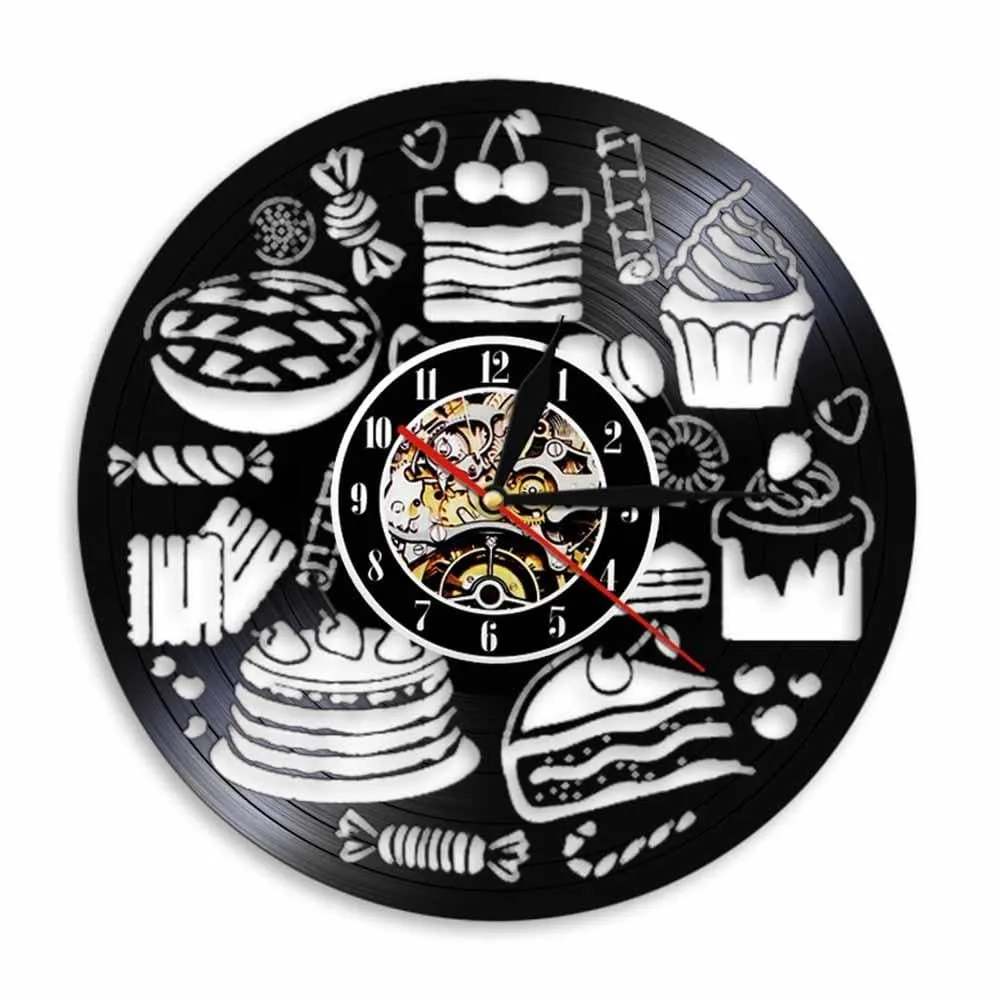Bread Sweets Cupcake Wall Art Clock Bakery Sign Pastry Vinyl Record