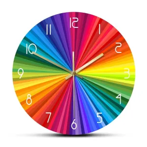 Bright Rainbow Ray Colorful Printed Wall Clock Rainbow Color Wheel Modern