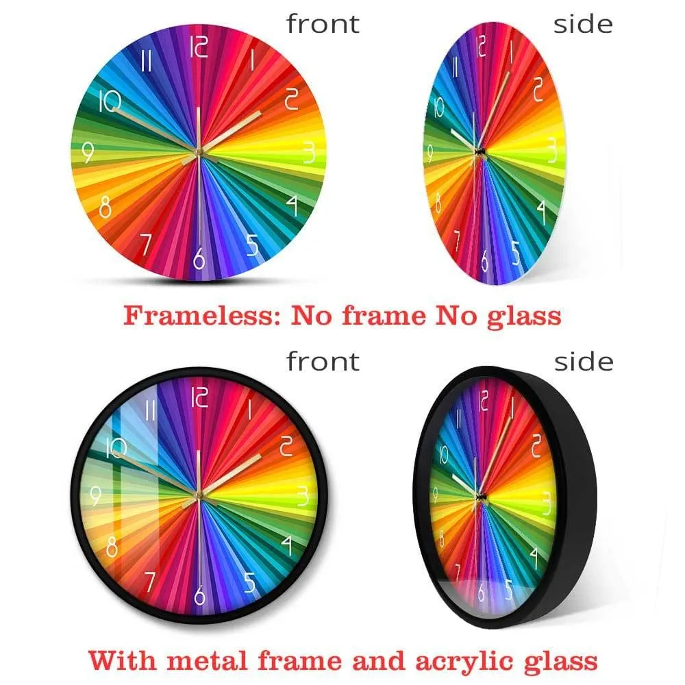 Bright Rainbow Ray Colorful Printed Wall Clock Rainbow Color Wheel Modern