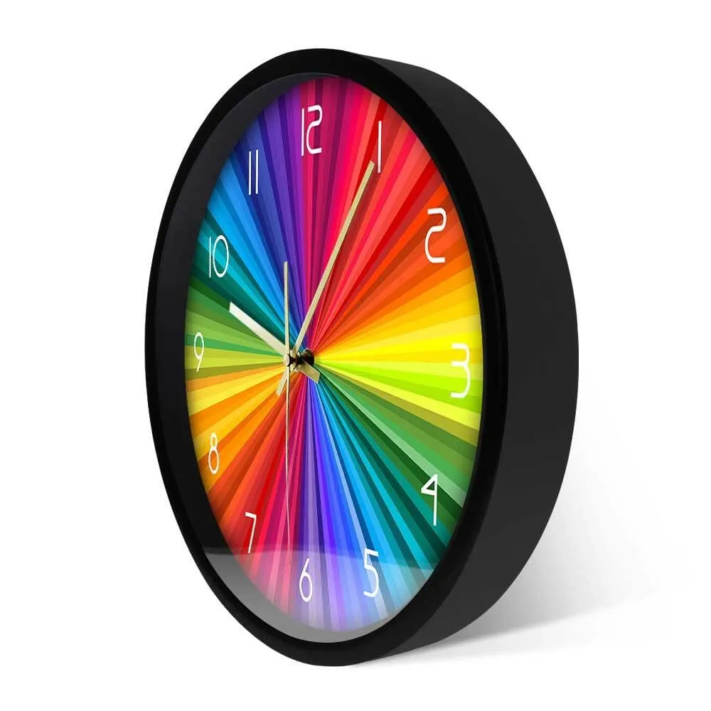 Bright Rainbow Ray Colorful Printed Wall Clock Rainbow Color Wheel Modern