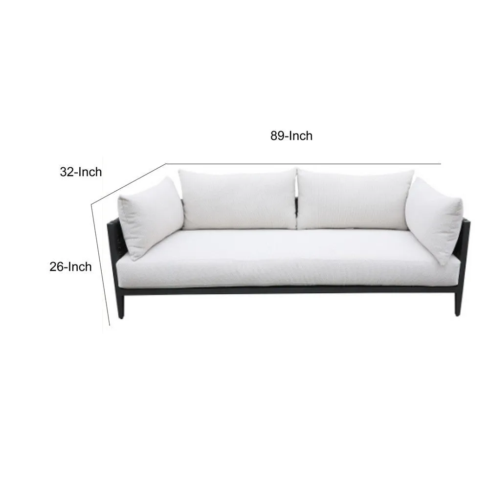 Cali Outdoor Sofa, 2 Side Pillows, 89 Inch, Hand Woven, Aluminum, Gabardine By Casagear Home