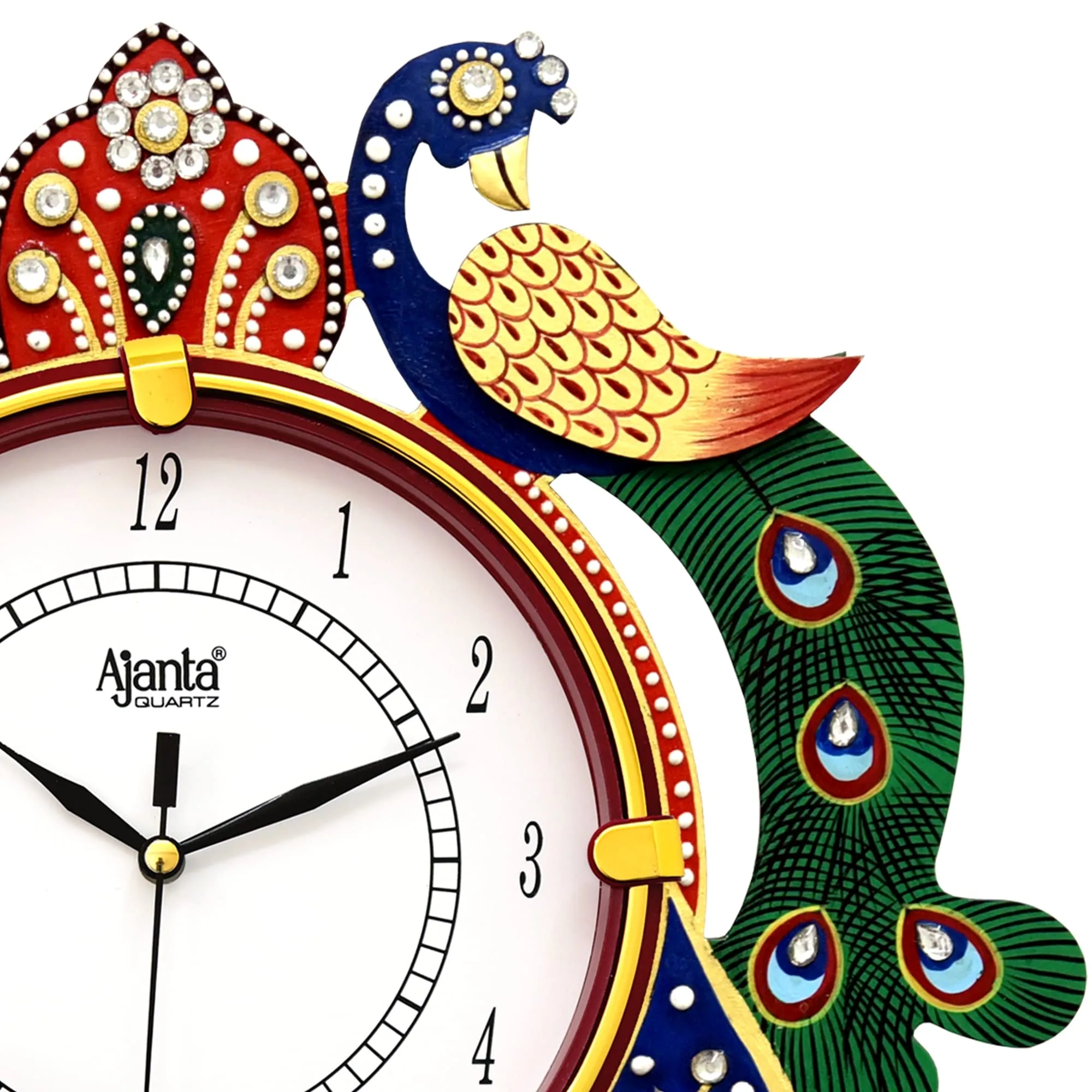 CIRCADIAN Ajanta Peacock Design Analog Wall Clock For Home Décor Living Room Hall Office Bedroom Fancy Stylish Antique Wooden Watch Hand Made Multi Colour 35 X 33 Cm Pack Of 1