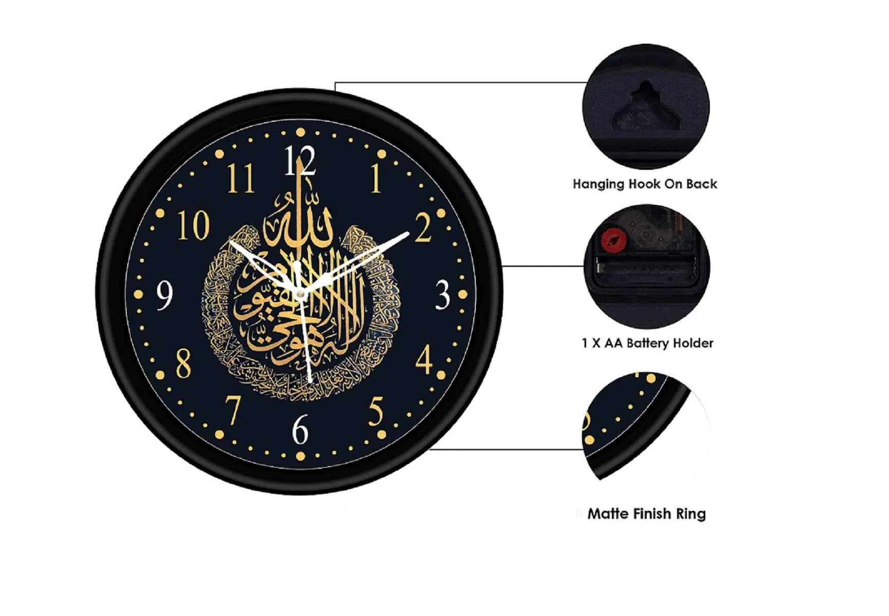 CIRCADIAN Allah Azan Wood Design Analog Wall Clock For Home Bedroom Office Living Room Watch Antique Stylish Clocks Home Decor Black 24X24 Cm