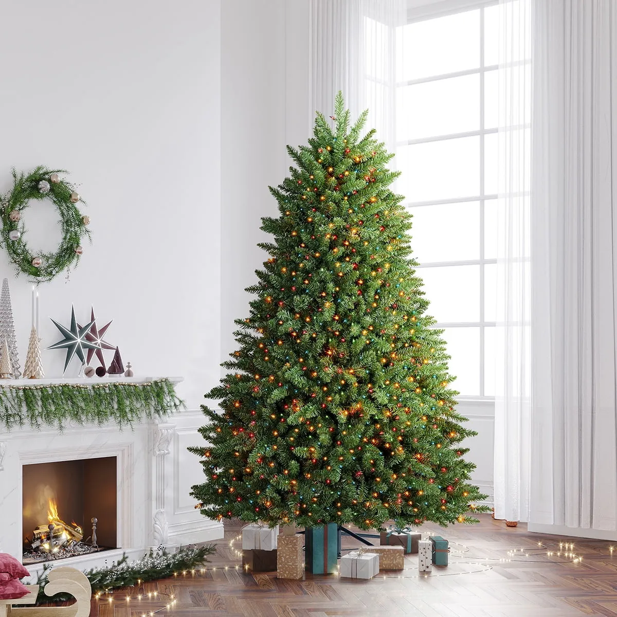 classic 6ft Pre-Lit Spruce Christmas Tree with 500 Color Lights, Artificial Multi-Color Xmas Tree 7' 7'