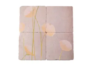 Coaster set of 4 - Cream Flowers on Mist