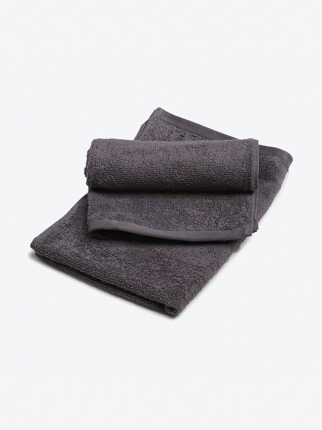 Dark Grey Cotton Solid 350 GSM Hand Towel (Pack of 2)