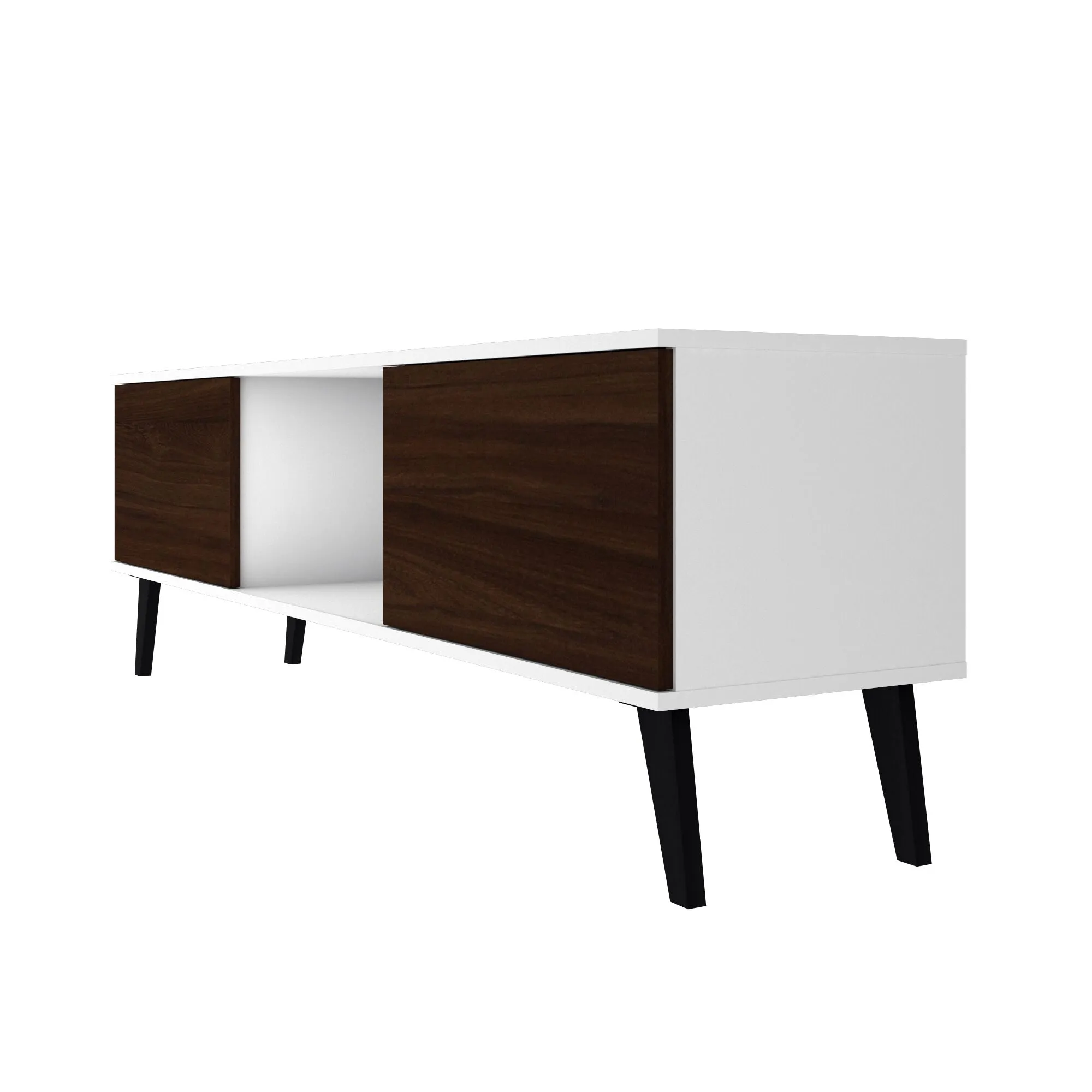 Doyers 62.20 Mid-Century Modern TV Stand in White and Nut Brown