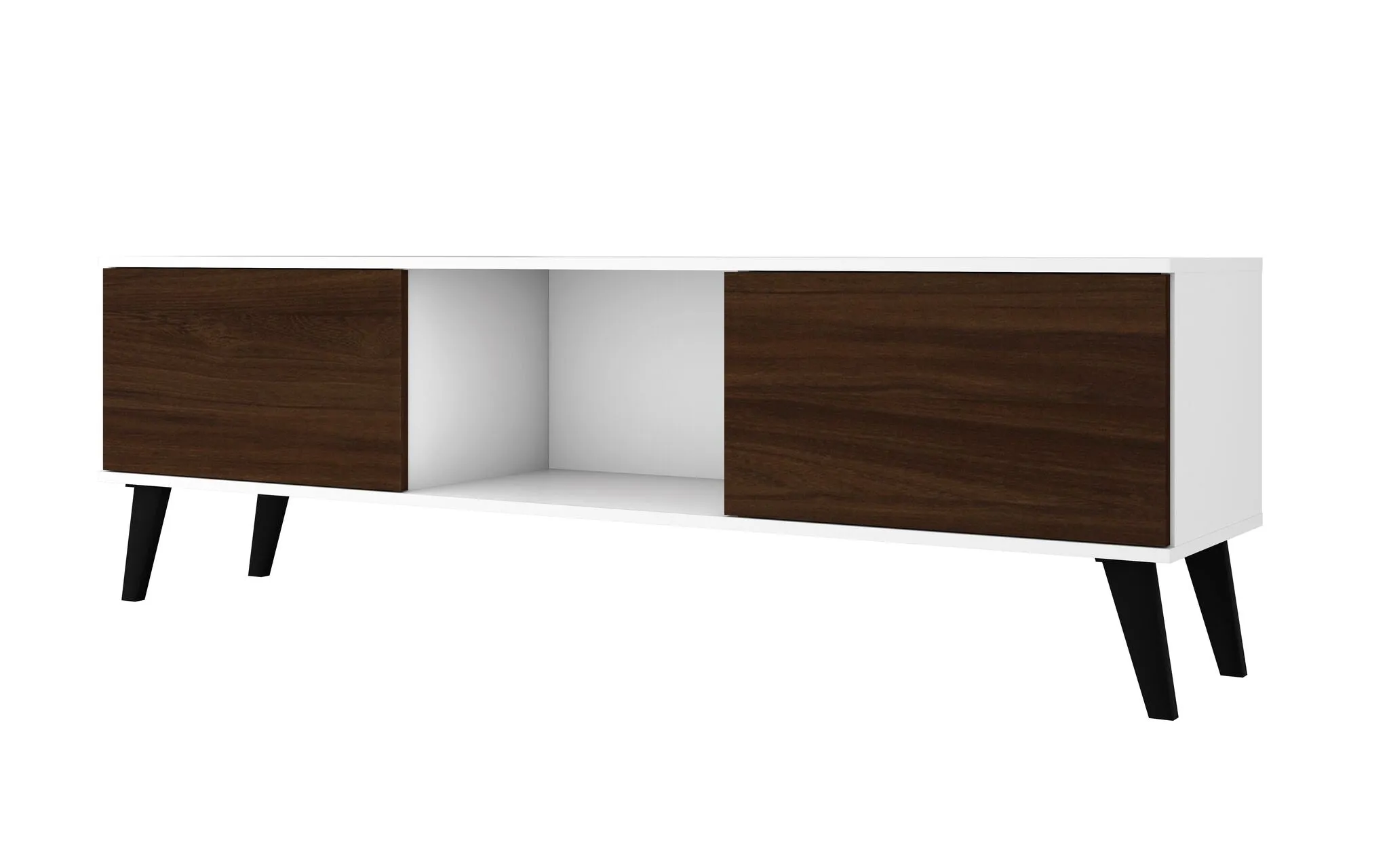 Doyers 62.20 Mid-Century Modern TV Stand in White and Nut Brown