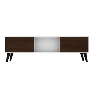 Doyers 62.20 Mid-Century Modern TV Stand in White and Nut Brown