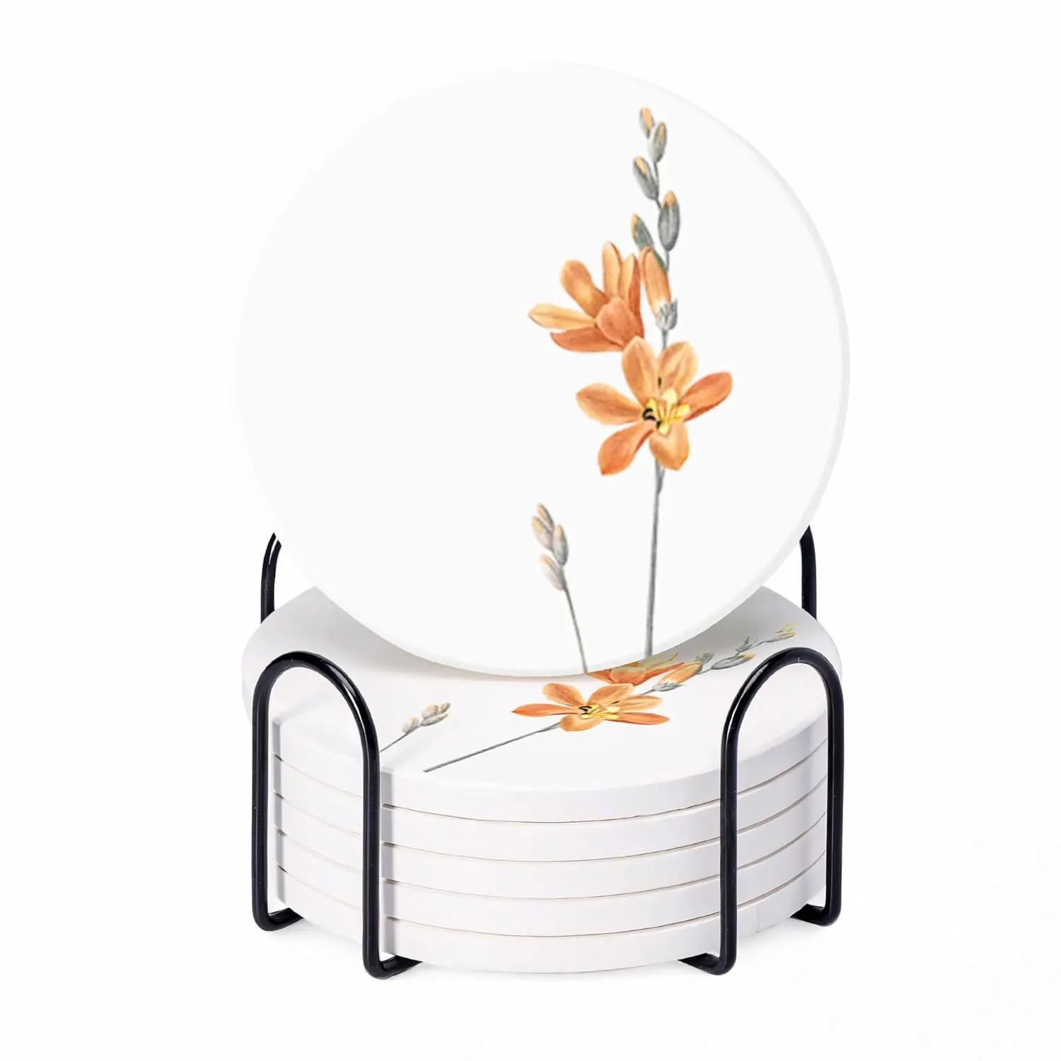 Ekhasa Diatomite Coffee Tea Coasters Set of 6 with Cork Base & Steel Holder | Coasters for Dining Table, Hot Pots | Table Coasters Decorative Items for Home Decoration | Cup Cover Lid for Glass, Cup