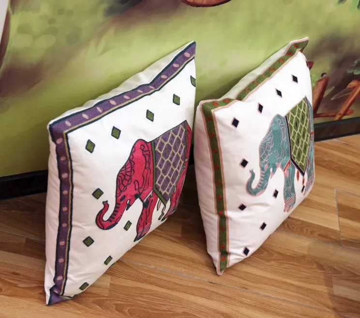 Elephant Embroider Cotton Pillow Covers, Farmhouse Decorative Sofa Pillows, Cotton Decorative Pillows, Decorative Throw Pillows for Couch
