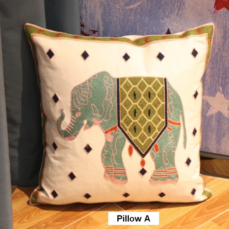 Elephant Embroider Cotton Pillow Covers, Farmhouse Decorative Sofa Pillows, Cotton Decorative Pillows, Decorative Throw Pillows for Couch