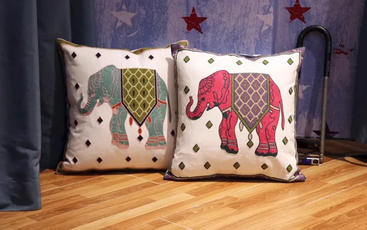 Elephant Embroider Cotton Pillow Covers, Farmhouse Decorative Sofa Pillows, Cotton Decorative Pillows, Decorative Throw Pillows for Couch