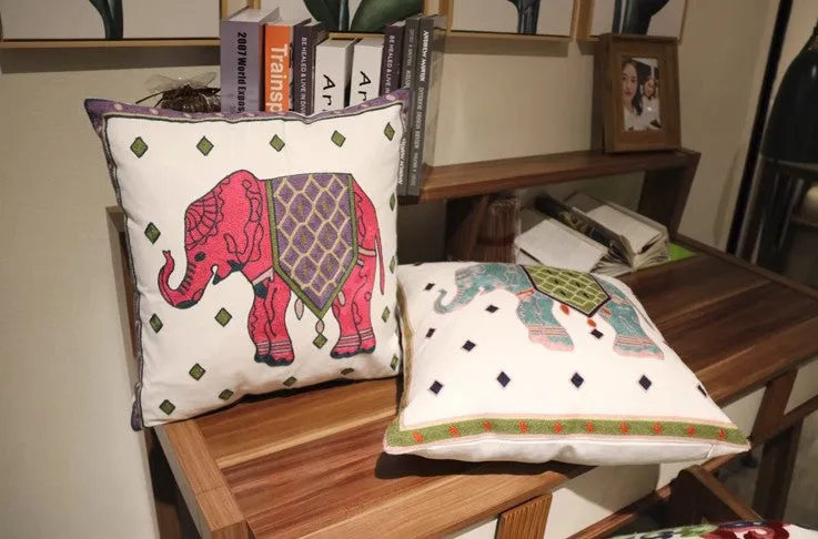Elephant Embroider Cotton Pillow Covers, Farmhouse Decorative Sofa Pillows, Cotton Decorative Pillows, Decorative Throw Pillows for Couch