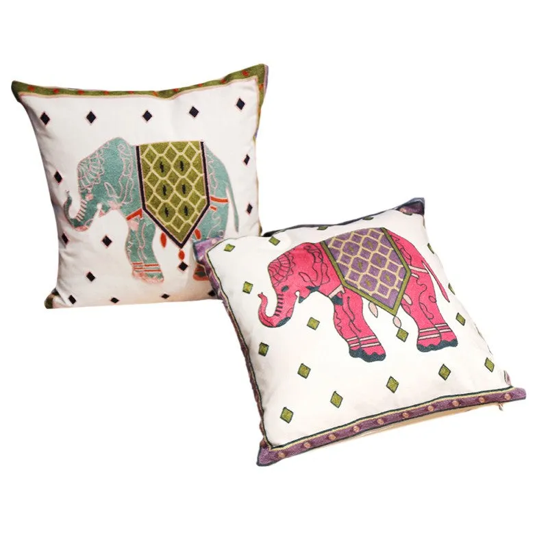 Elephant Embroider Cotton Pillow Covers, Farmhouse Decorative Sofa Pillows, Cotton Decorative Pillows, Decorative Throw Pillows for Couch
