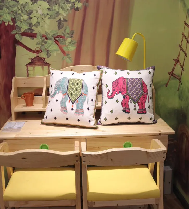 Elephant Embroider Cotton Pillow Covers, Farmhouse Decorative Sofa Pillows, Cotton Decorative Pillows, Decorative Throw Pillows for Couch