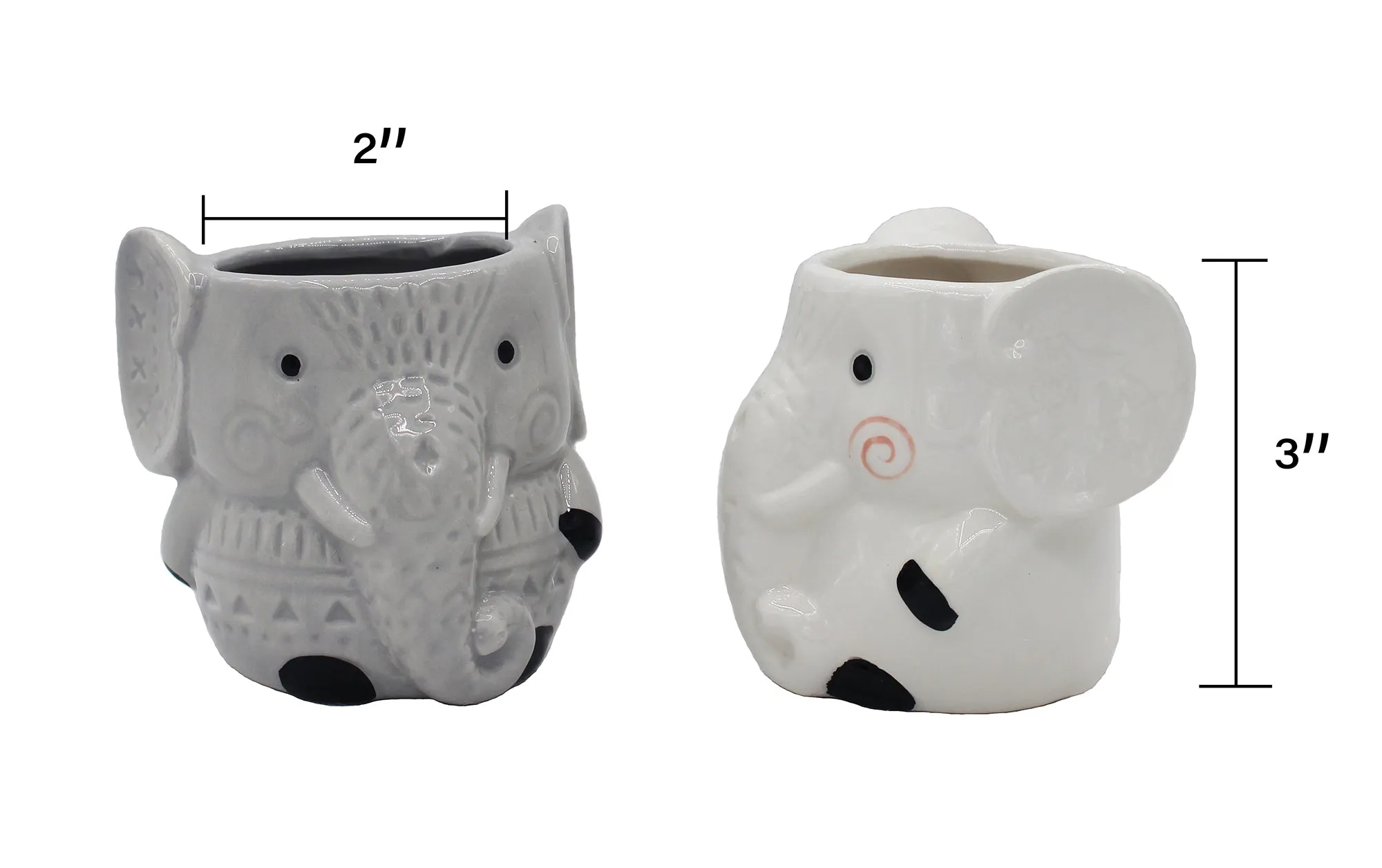 Elephant Succulent Planters 2 Pack Ceramic Flower Pots with Drainage Hole