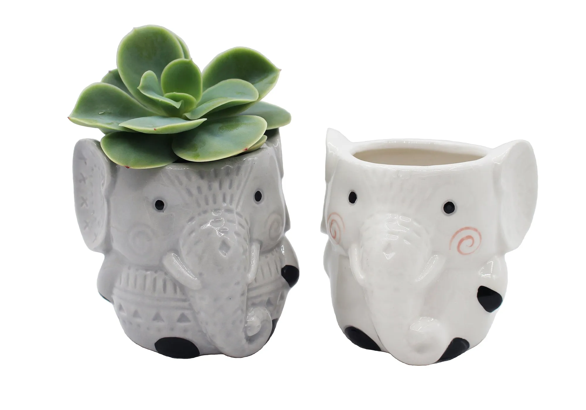 Elephant Succulent Planters 2 Pack Ceramic Flower Pots with Drainage Hole