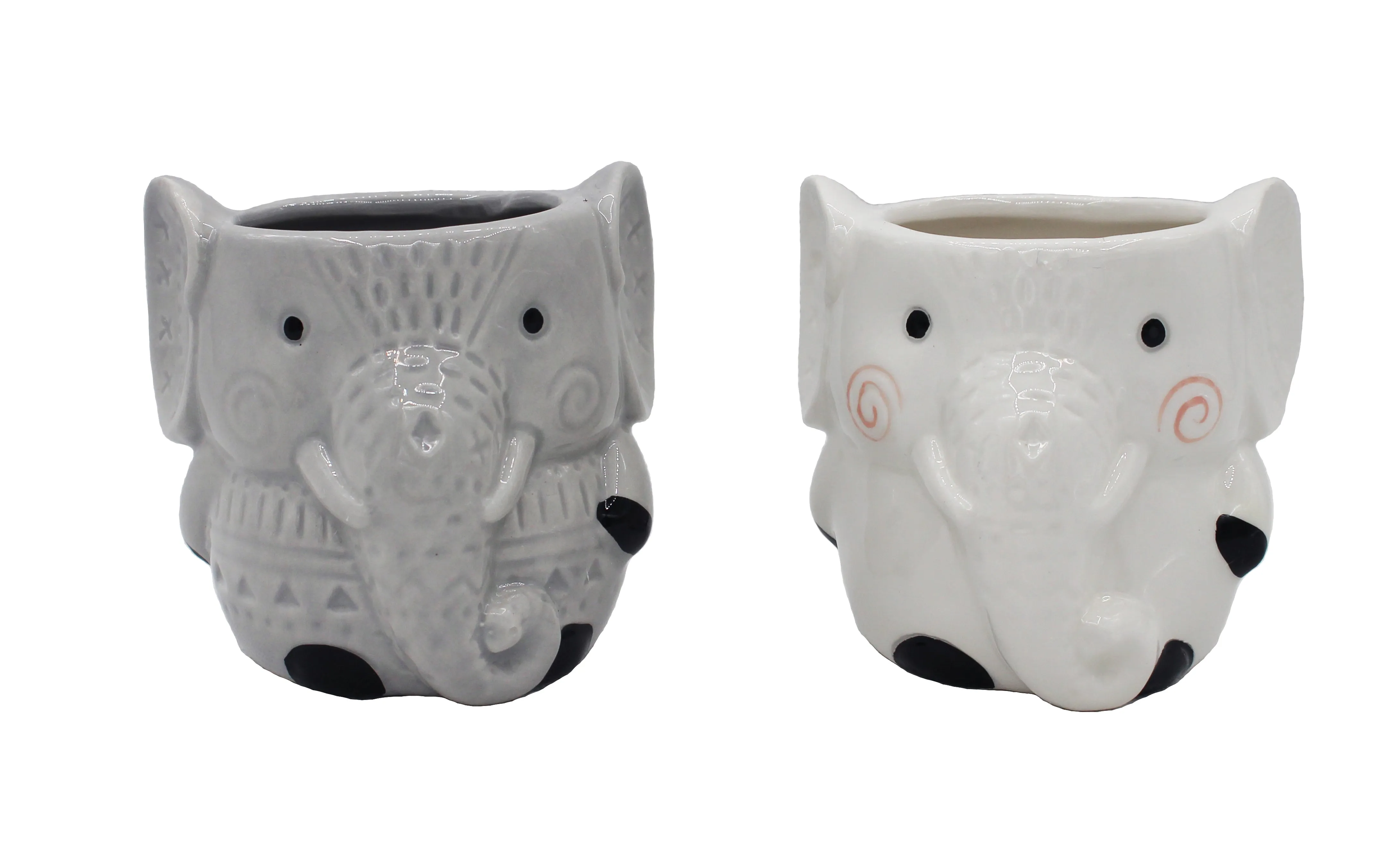Elephant Succulent Planters 2 Pack Ceramic Flower Pots with Drainage Hole