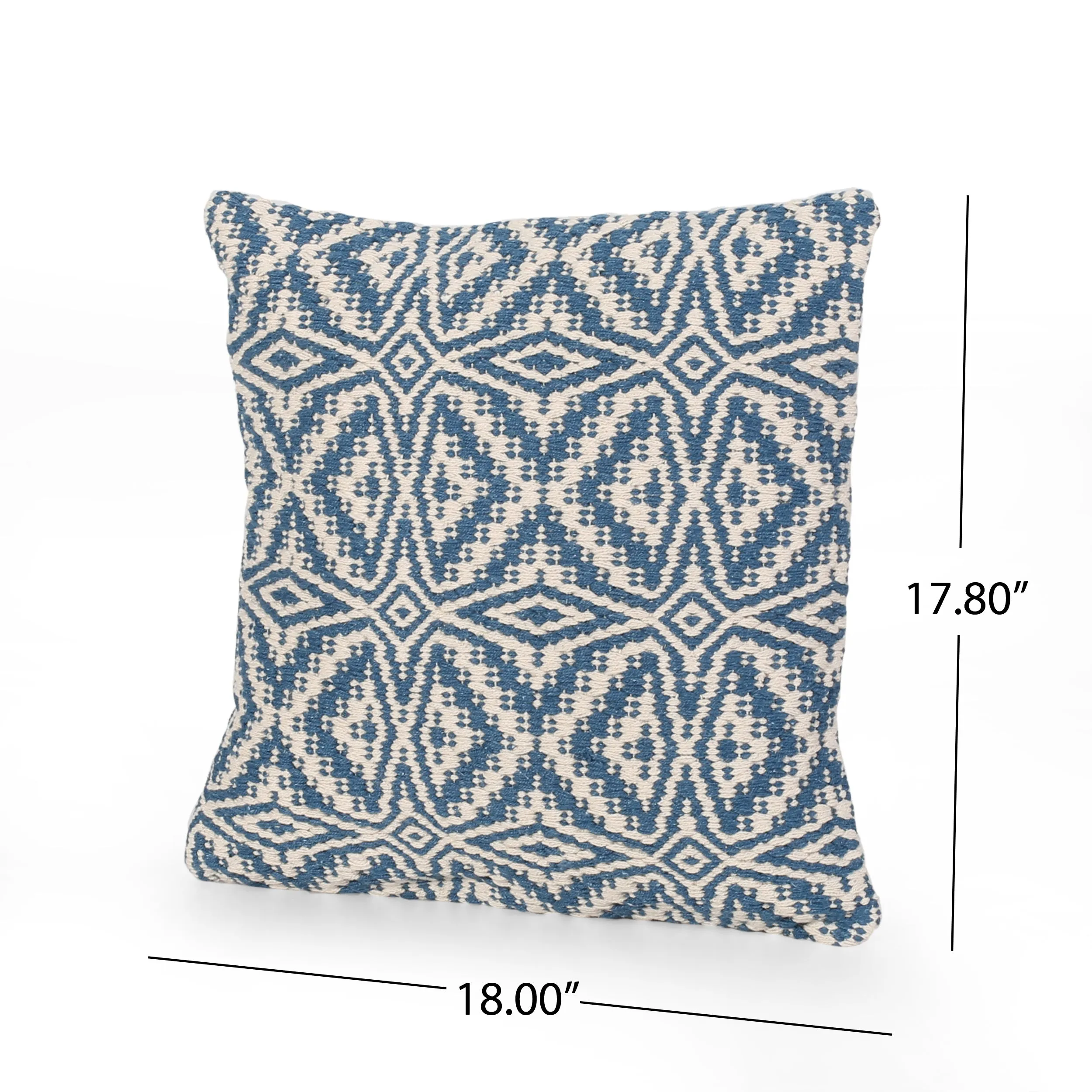 Ellie Boho Cotton Throw Pillow (Set of 2), Blue and White