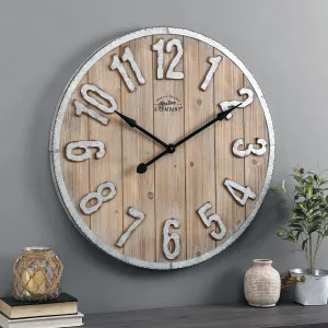 FirsTime & Co. Silver Bellingham Shiplap Wall Clock for Home Office, School, Kitchen, Living Room, Bedroom, Round, Metal, Farmhouse, 34 x 2 x 34 inches