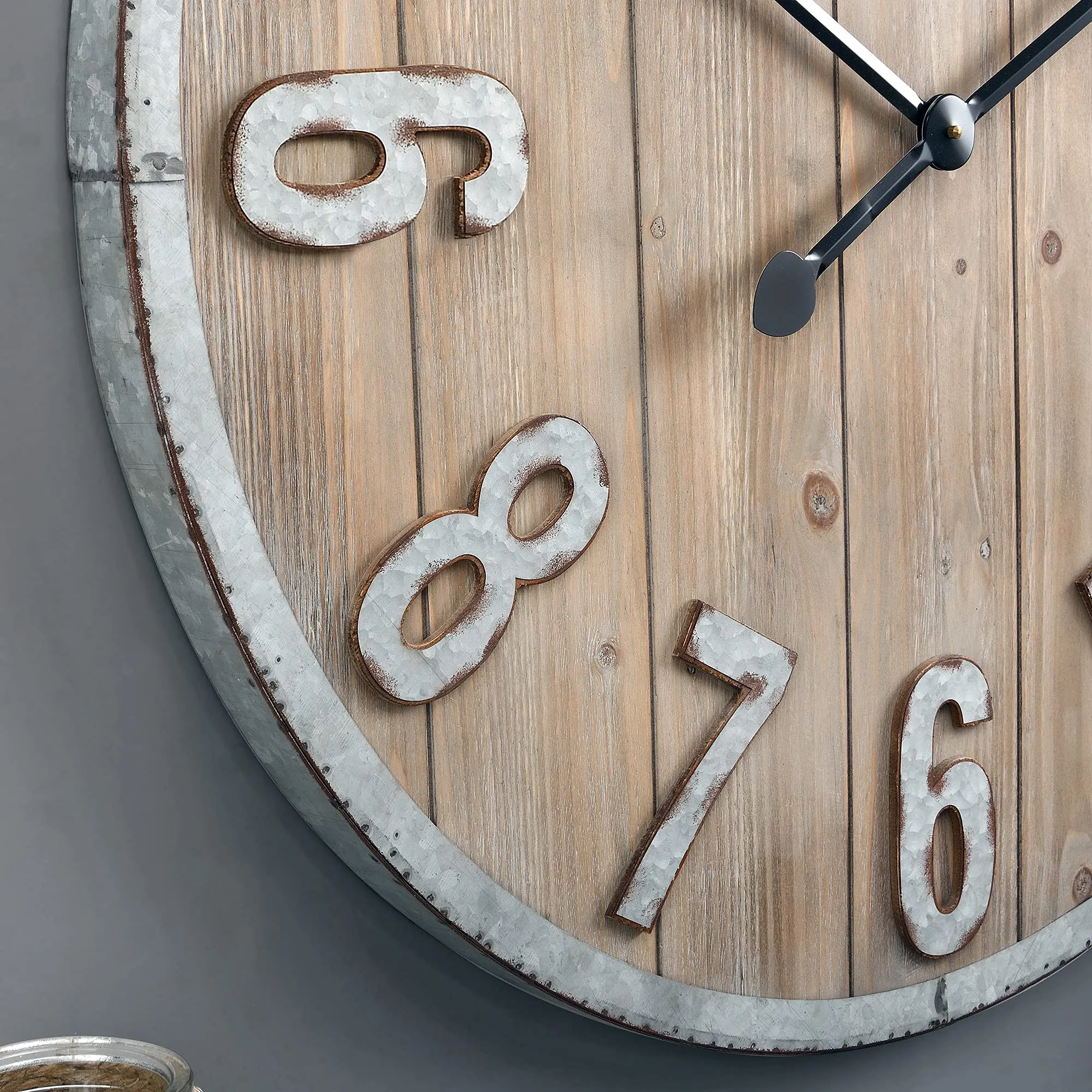 FirsTime & Co. Silver Bellingham Shiplap Wall Clock for Home Office, School, Kitchen, Living Room, Bedroom, Round, Metal, Farmhouse, 34 x 2 x 34 inches