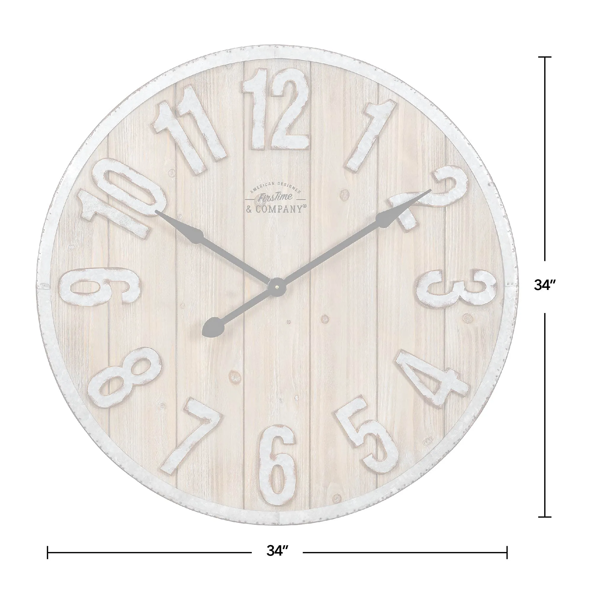 FirsTime & Co. Silver Bellingham Shiplap Wall Clock for Home Office, School, Kitchen, Living Room, Bedroom, Round, Metal, Farmhouse, 34 x 2 x 34 inches
