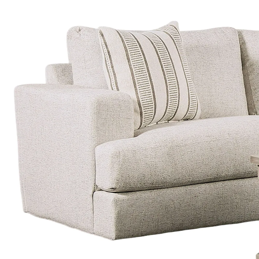 Flin Sofa with 2 Striped Accent Pillow, 86 Inch, Soft Beige Chenille By Casagear Home