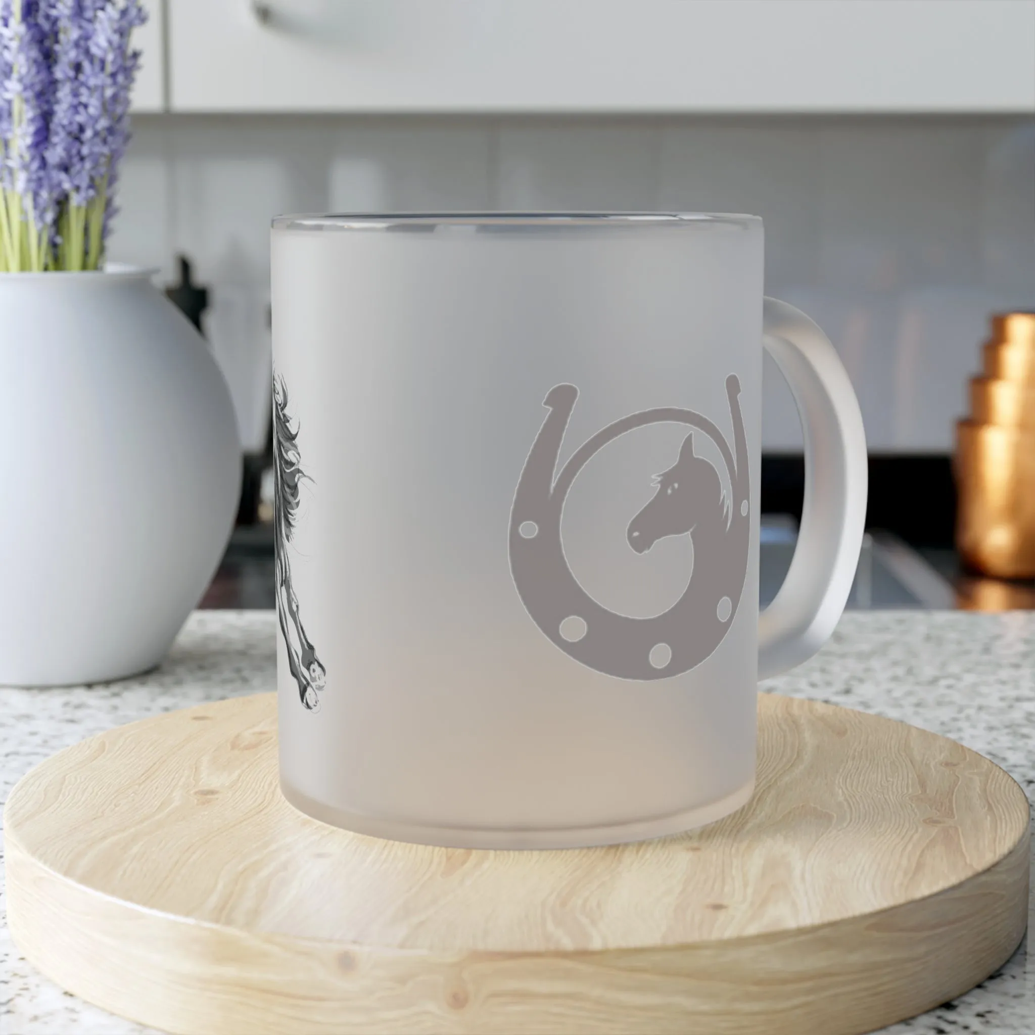 Frosted "Black Stallion" Glass Mug. Animal Mug. Horse. Animal Lovers. Great Gift For Her, Gift For Mom, Cowboy, Gift For Dad. Birthday Gift
