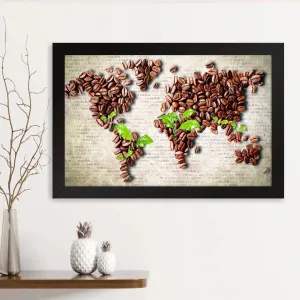 GADGETS WRAP Printed Photo Frame Matte Painting for Home Office Studio Living Room Decoration (14x11inch Black Framed) - Coffee Map