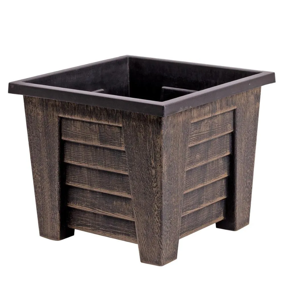 Garden Essentials Square Wooden Look Plastic Planter