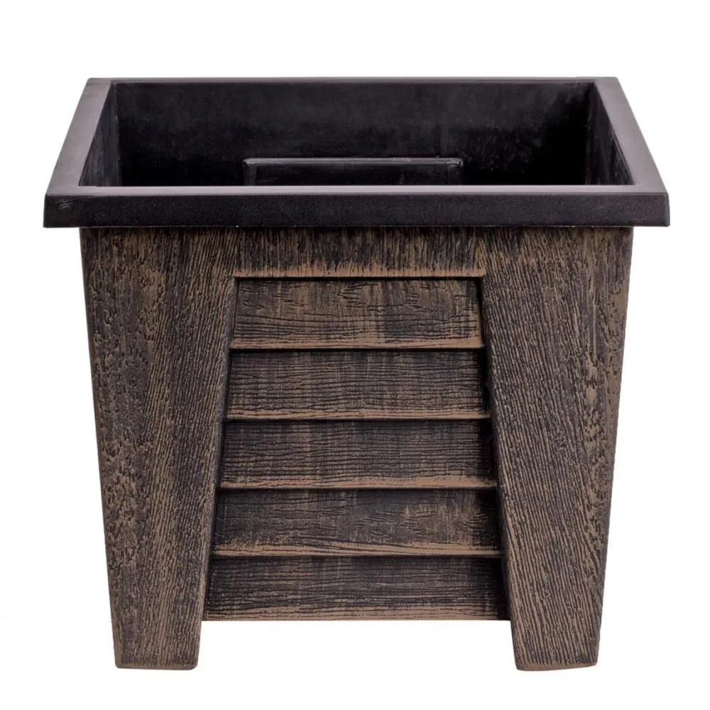 Garden Essentials Square Wooden Look Plastic Planter