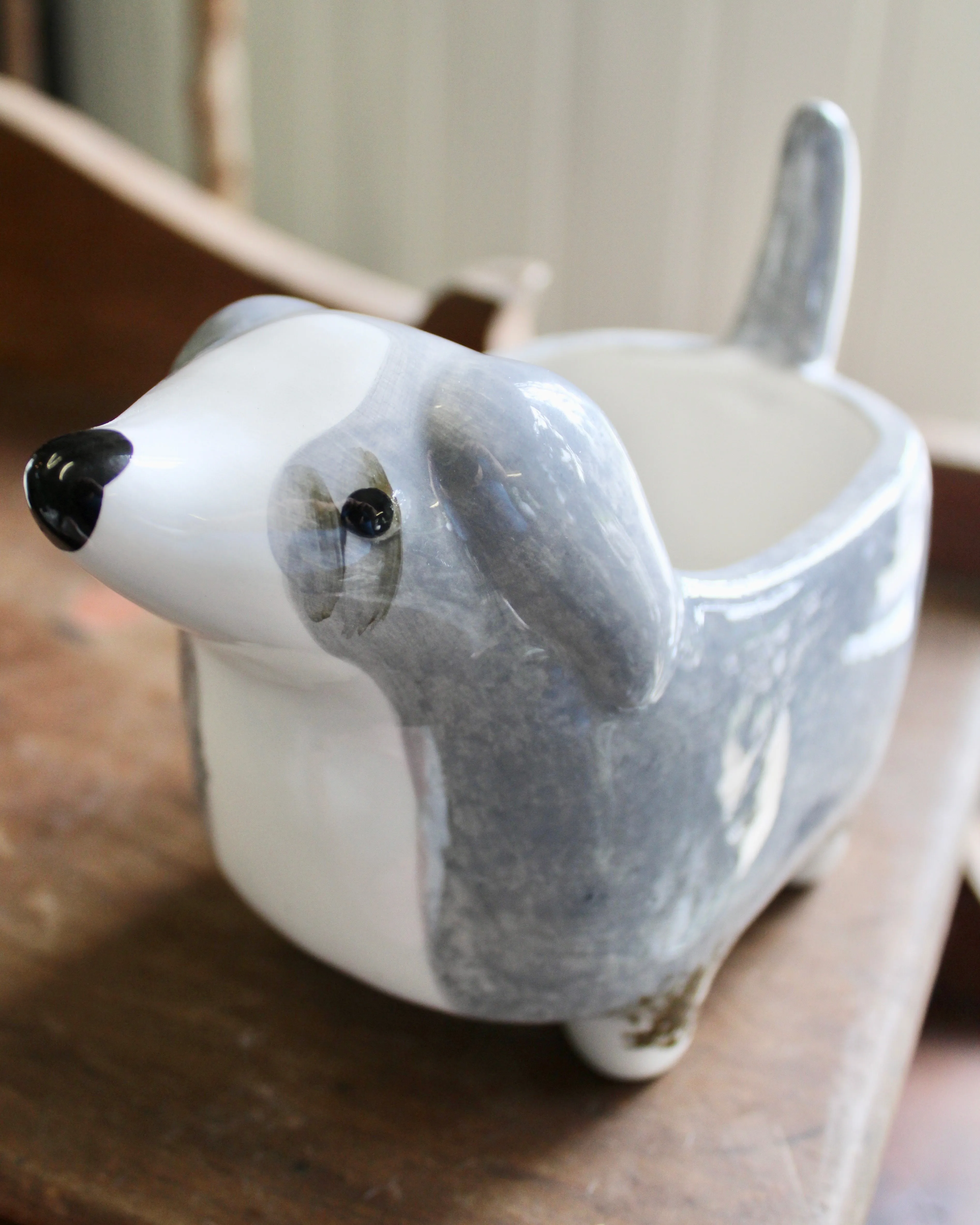 Hand-Painted Ceramic Dog Planters
