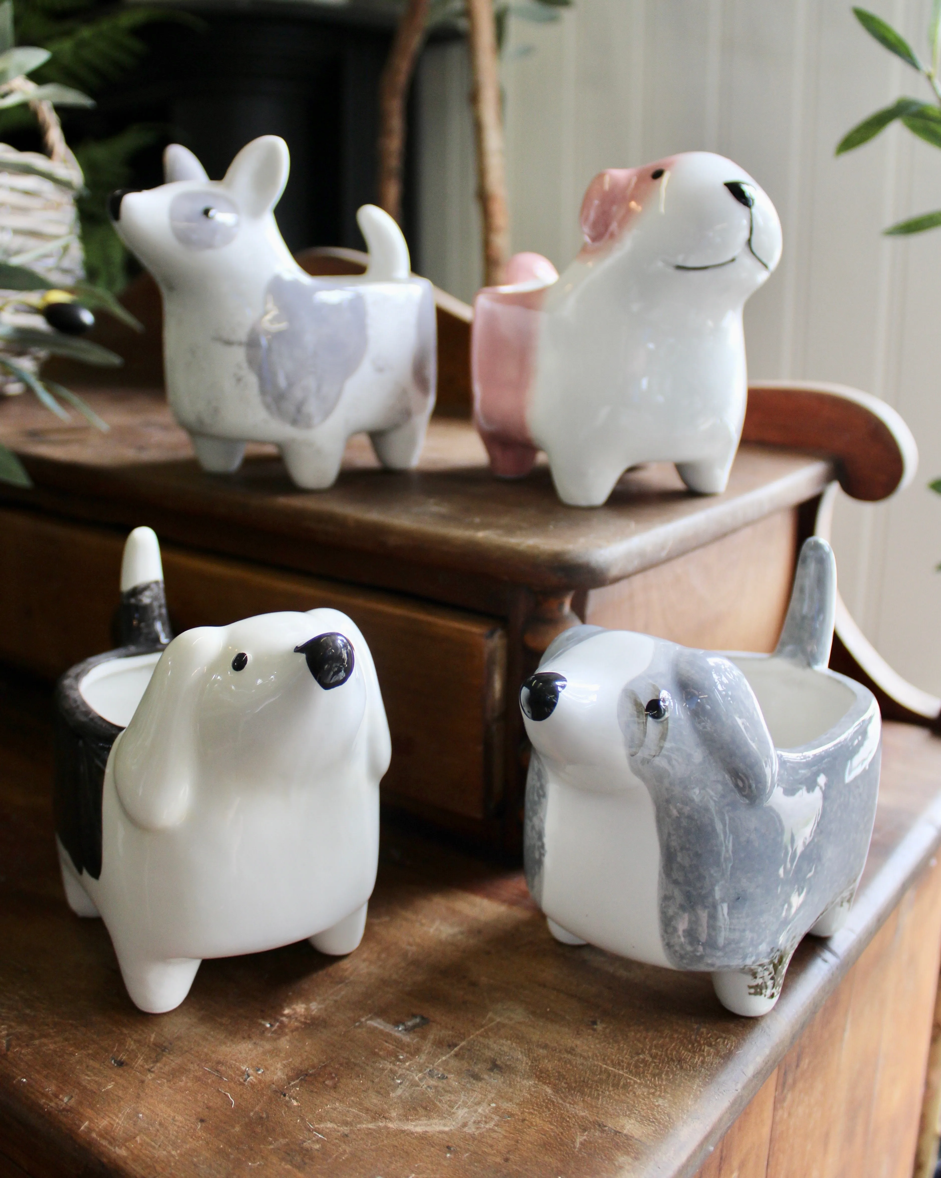 Hand-Painted Ceramic Dog Planters