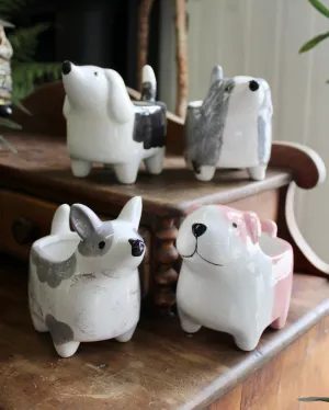 Hand-Painted Ceramic Dog Planters