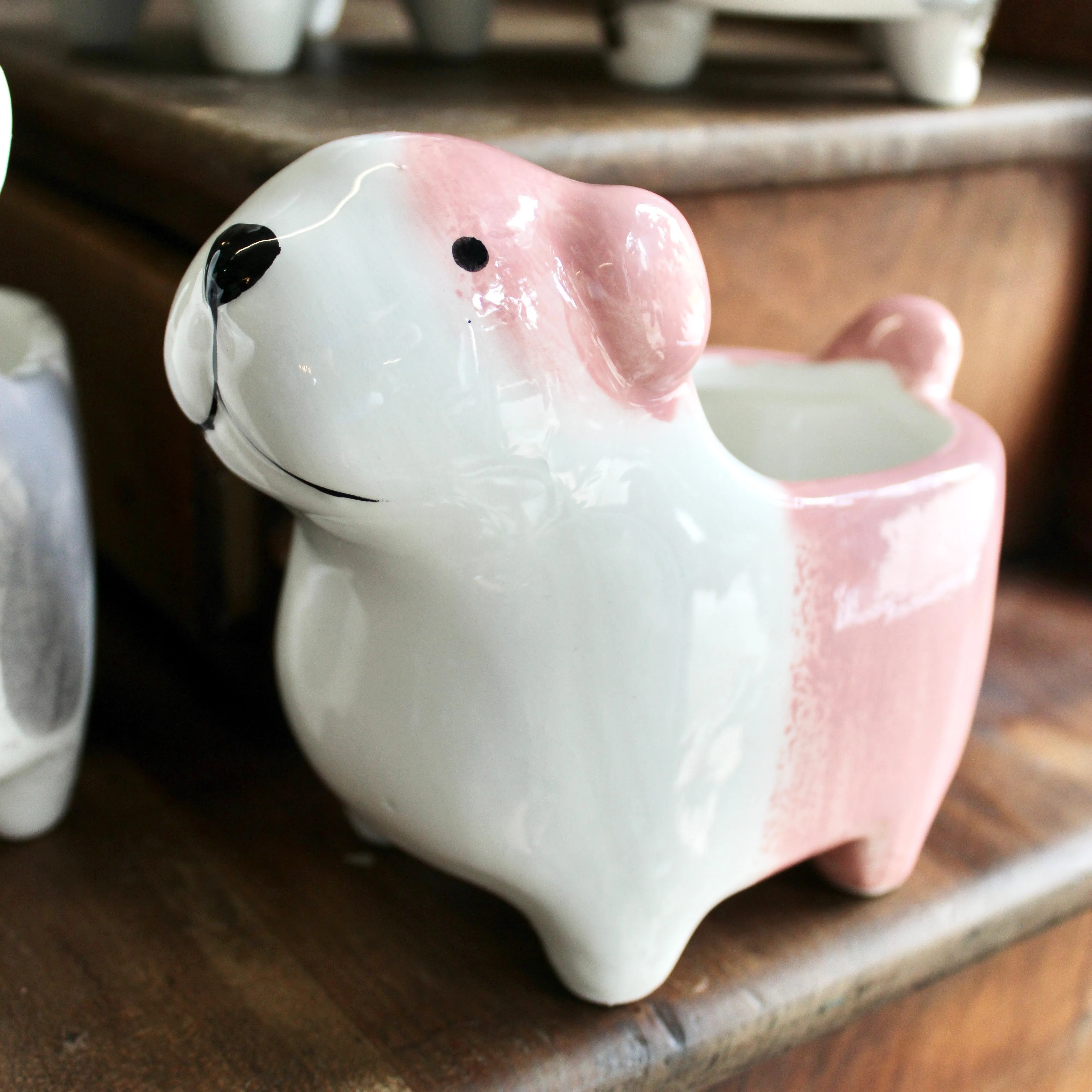 Hand-Painted Ceramic Dog Planters