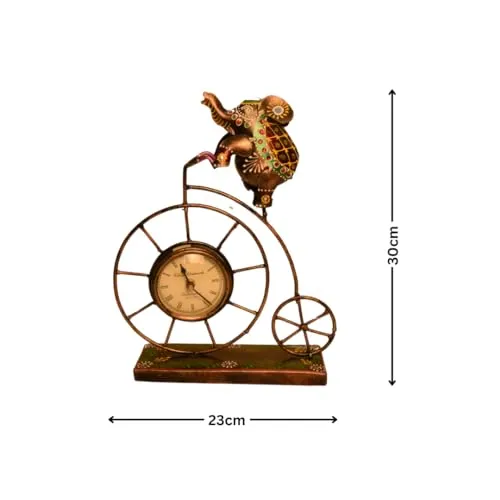 Handcrafted Decorative Cycle Clock with Elephant Figurine, 30 cm x 23 cm