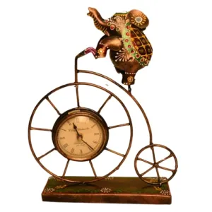 Handcrafted Decorative Cycle Clock with Elephant Figurine, 30 cm x 23 cm
