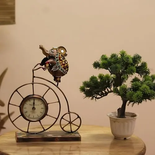 Handcrafted Decorative Cycle Clock with Elephant Figurine, 30 cm x 23 cm