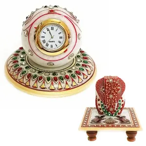 Handicraft Kingdom Table Clocks For Bedroom Designer Analog Modern Quartz Movement For Office & Home Décor With Ganesh Chowki| Gift Item For Living Room| Approx Size (4 x 4 Inch & Wt (600 Gm Pack Of 4