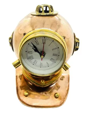 Handmade Brass Scuba Antique Decorative Divers Diving Helmet Clock Vintage Mini Diving Helmet Clock for Home Decor & Gifting