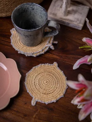 Handmade Crochet Ziba Round Coasters Silver Beige