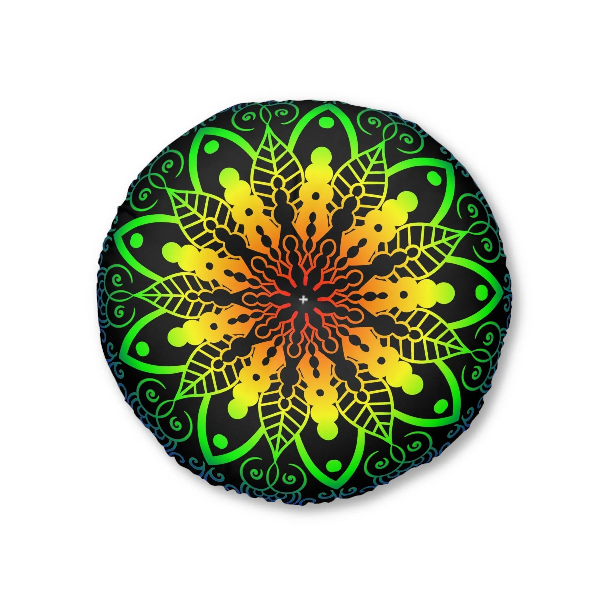 Handmade Mandala Art Tufted Floor Pillow - Rainbow Design