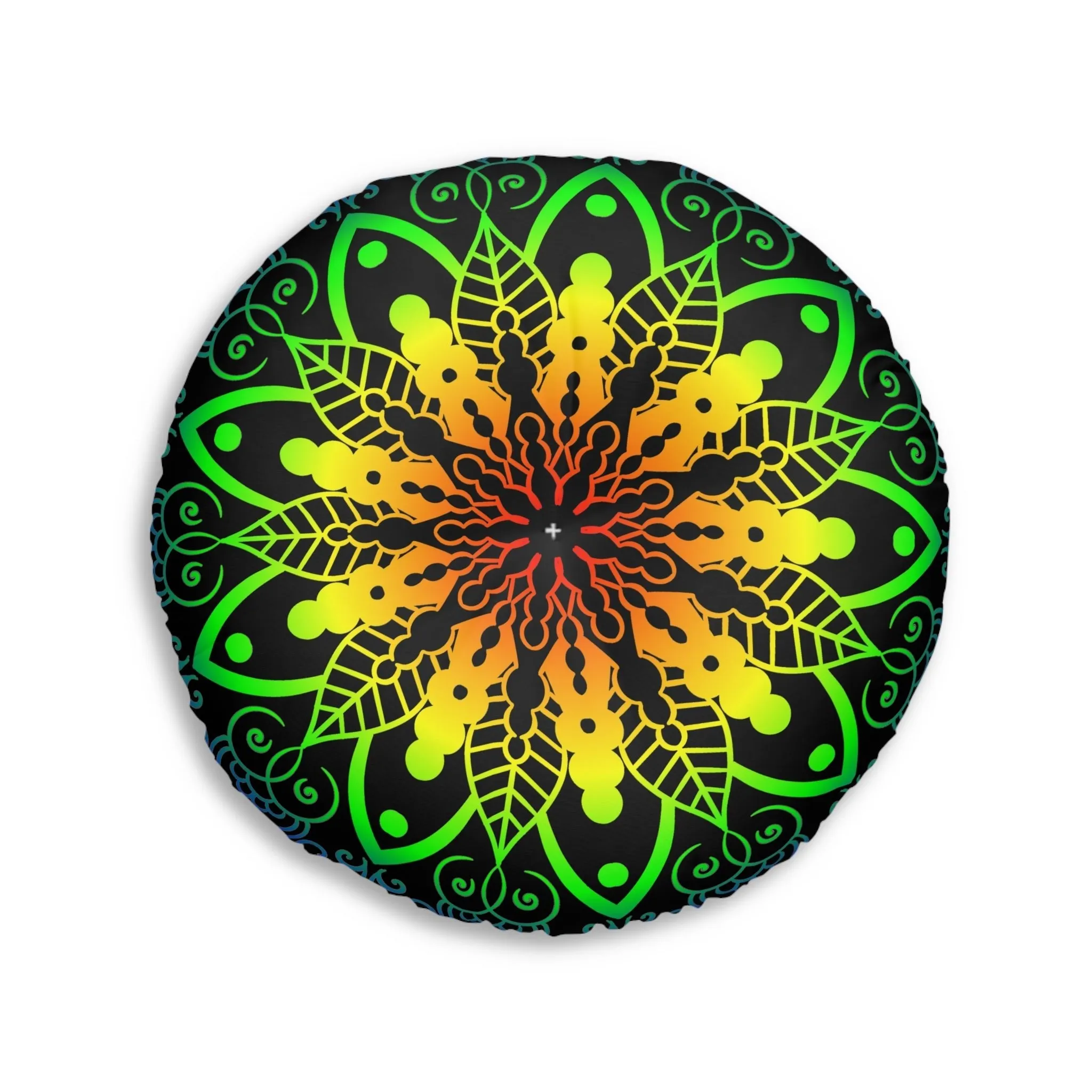 Handmade Mandala Art Tufted Floor Pillow - Rainbow Design