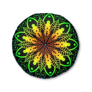 Handmade Mandala Art Tufted Floor Pillow - Rainbow Design