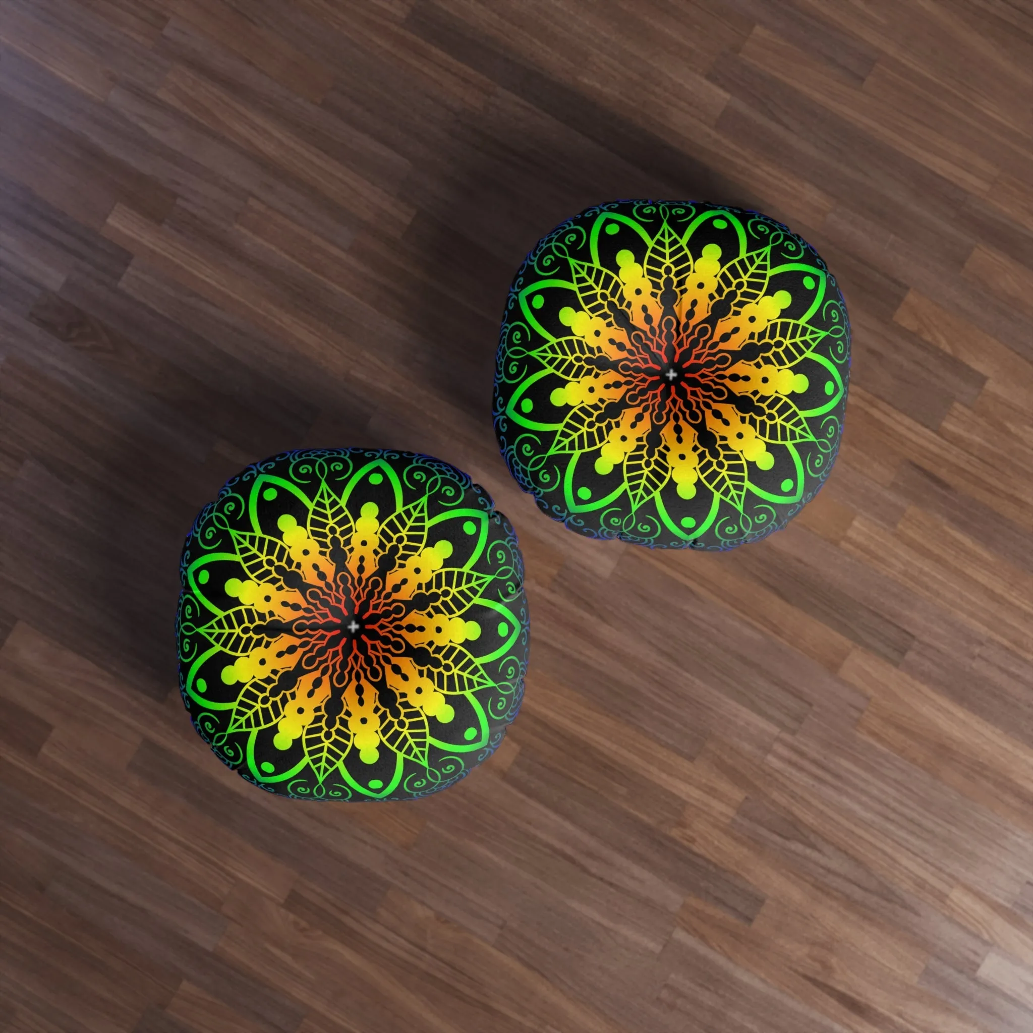 Handmade Mandala Art Tufted Floor Pillow - Rainbow Design