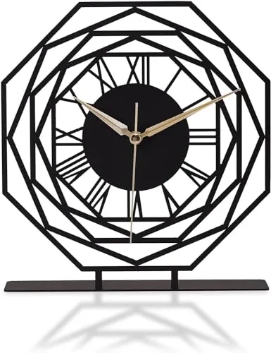 Hari Enterprise Battery Operated Desk Clock Modern Metal Desk Clock Reloj de Escritorio para Oficina Pequeña y Tranquila Junto a La Cama Desk Metal Clock (Black) (Repido)