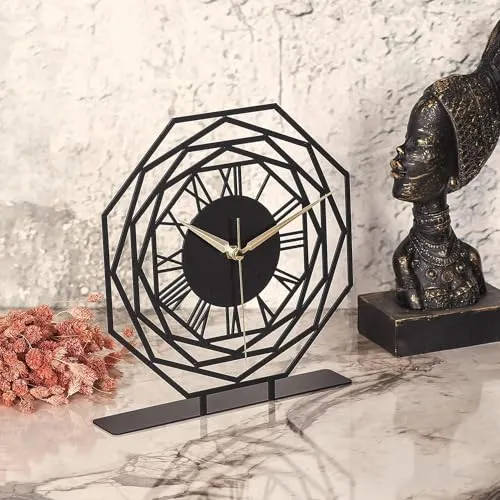 Hari Enterprise Battery Operated Desk Clock Modern Metal Desk Clock Reloj de Escritorio para Oficina Pequeña y Tranquila Junto a La Cama Desk Metal Clock (Black) (Repido)
