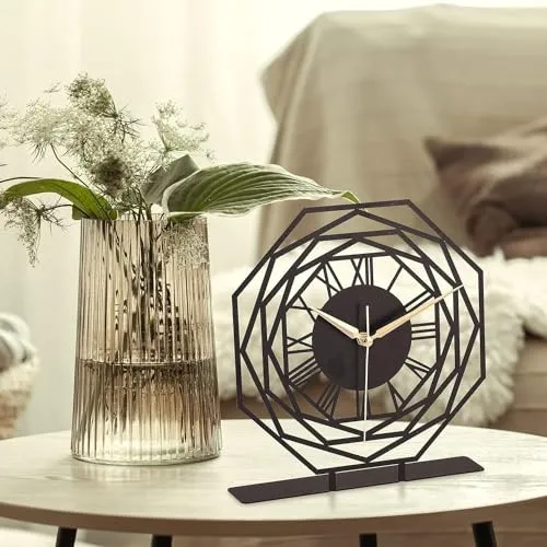 Hari Enterprise Battery Operated Desk Clock Modern Metal Desk Clock Reloj de Escritorio para Oficina Pequeña y Tranquila Junto a La Cama Desk Metal Clock (Black) (Repido)