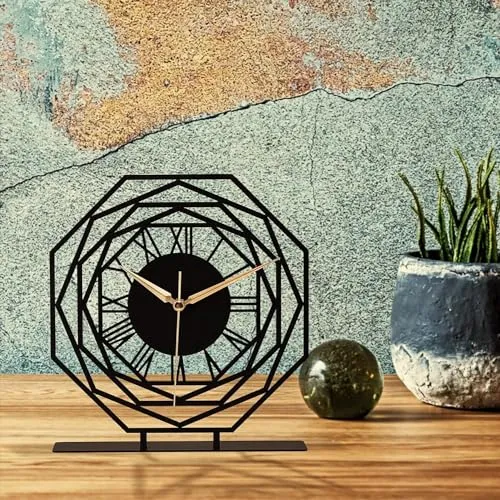 Hari Enterprise Battery Operated Desk Clock Modern Metal Desk Clock Reloj de Escritorio para Oficina Pequeña y Tranquila Junto a La Cama Desk Metal Clock (Black) (Repido)